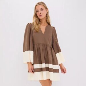 TUCKERNUCK ~ Mocha and Cream Cotton Linen Izzie Dress, Size Large